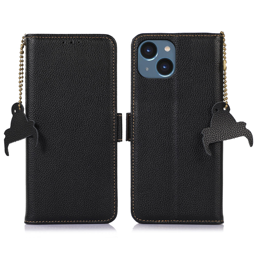 For iPhone 15 Plus Wallet Smartphone Case Genuine Cow Leather RFID Blocking Stand Phone Cover For iPhone 15 Plus Wallet Smartphone Case Genuine Cow Leather RFID Blocking Stand Phone Cover
